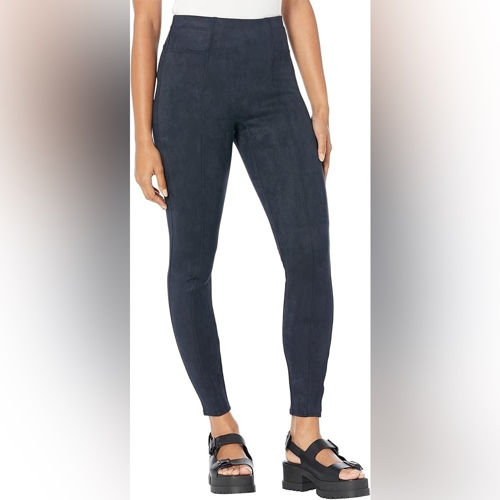 SPANX Faux Suede Classic Navy Blue Shaping Leggings sz M